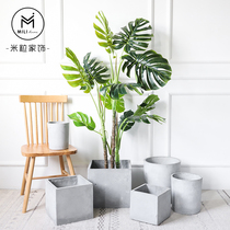 Nordic simple cement flower pot round square style floor-to-ceiling large planting basin Piano leaf Banyan paradise bird net safflower basin