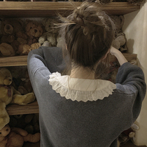 Basic Joker cute retro girl lace white round neck shirt H