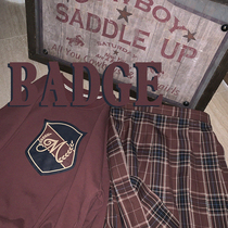 Original printed antique retro wheat ear letter badge wine red loose round neck sweater without velvet H