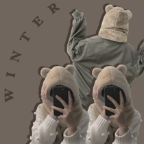 Soft Mianian lamb suede retro cute teenage girl with small Bear ears warm scarves hat W