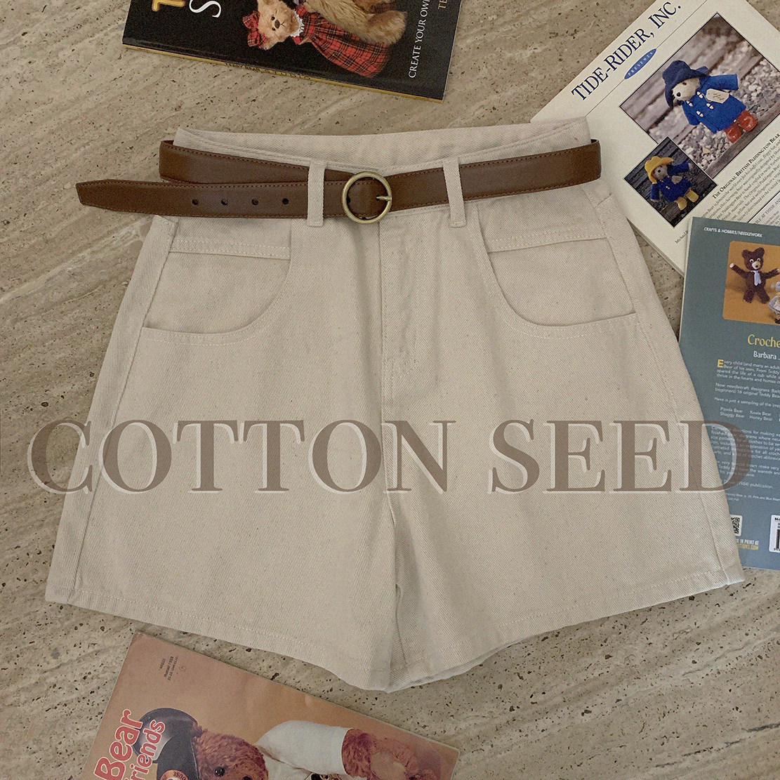 Retro Teenage Girl Nature Forest Color 100 hitch base Beige Denim Shorts H
