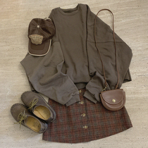 Ancient sense of retro brick red plaid girl A short skirt H