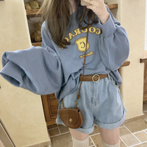 Original printed Courage Medal of Courage Bat sleeve blue yellow loose round neck sweater without velvet H