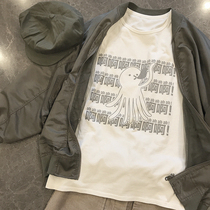 Original print Ah Ah Ah octopus sea monster mens white loose T-shirt U