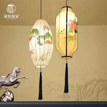  Chinese fabric hand-painted lantern Antique palace lamp Restaurant Teahouse aisle Creative winter melon long fabric chandelier