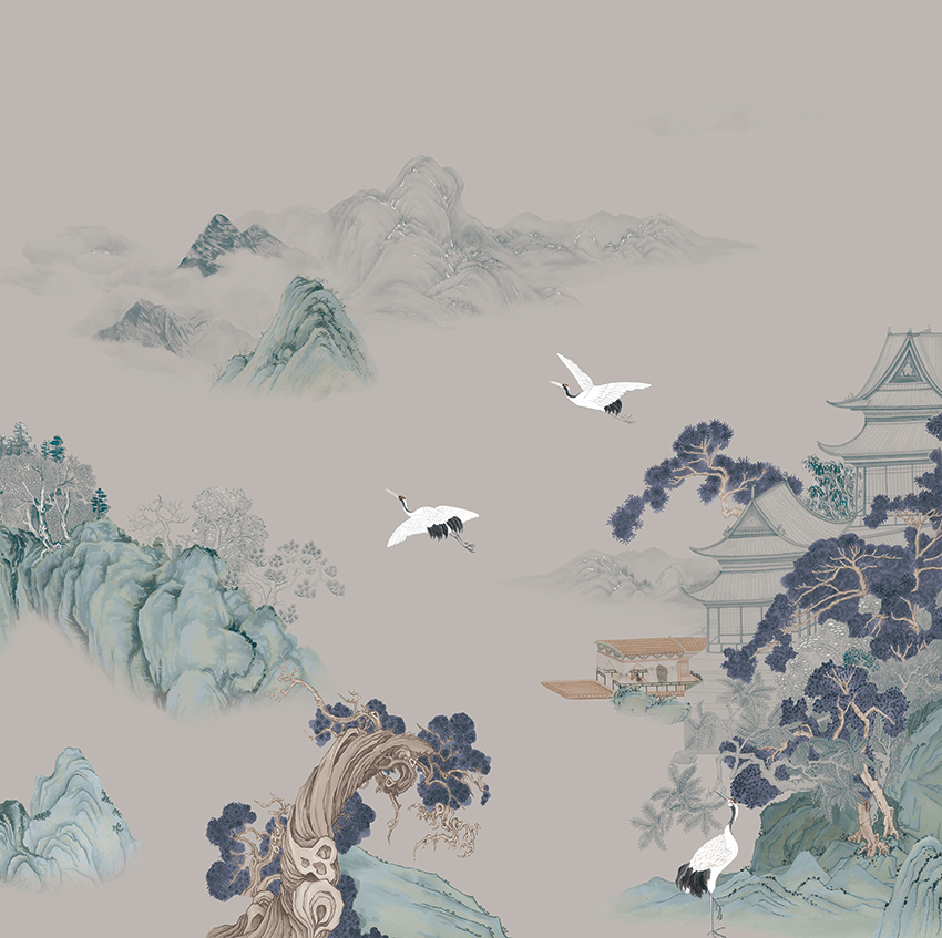 中式背景墙仙鹤楼