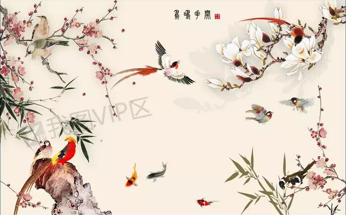 鸟鸣花开工笔花鸟