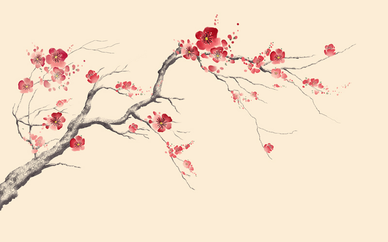 梅花手绘花鸟工笔