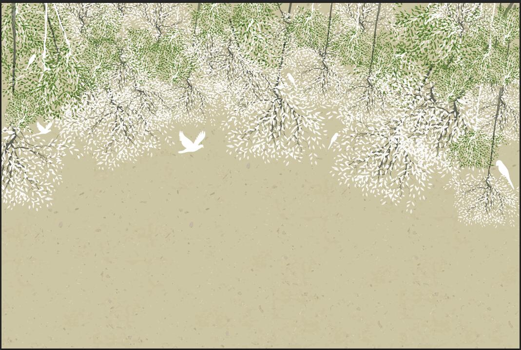 手绘花鸟林中鸟中