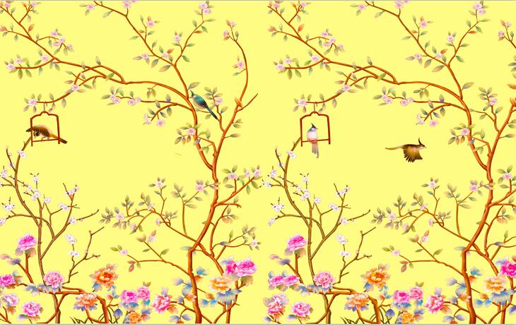 花鸟壁画背景墙花