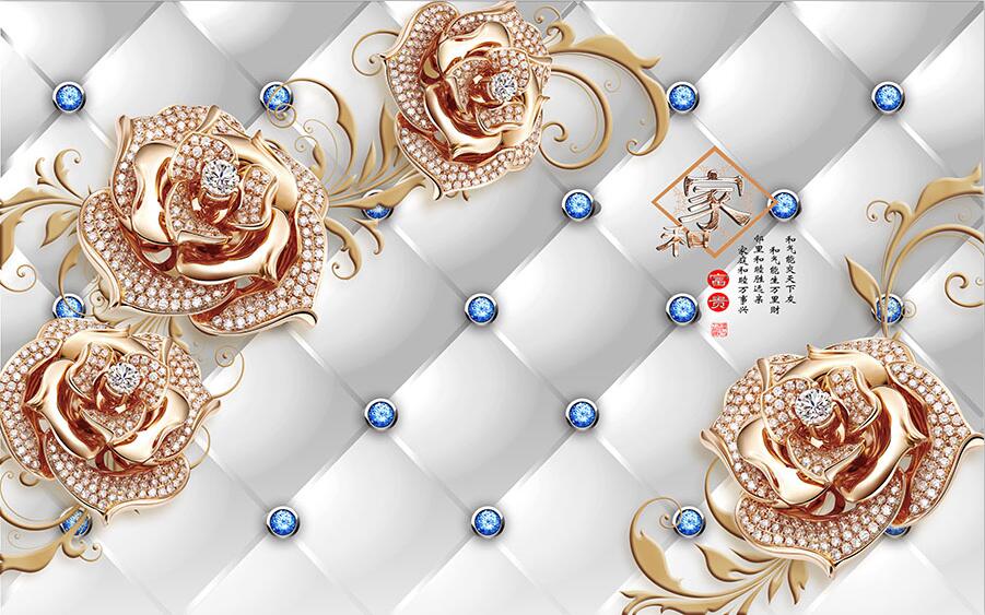 3D软包金色玫瑰