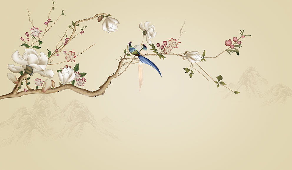 新中式玉兰花鸟背