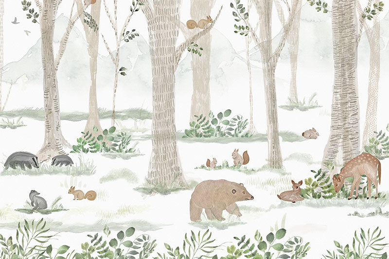 背景墙卡通动物树