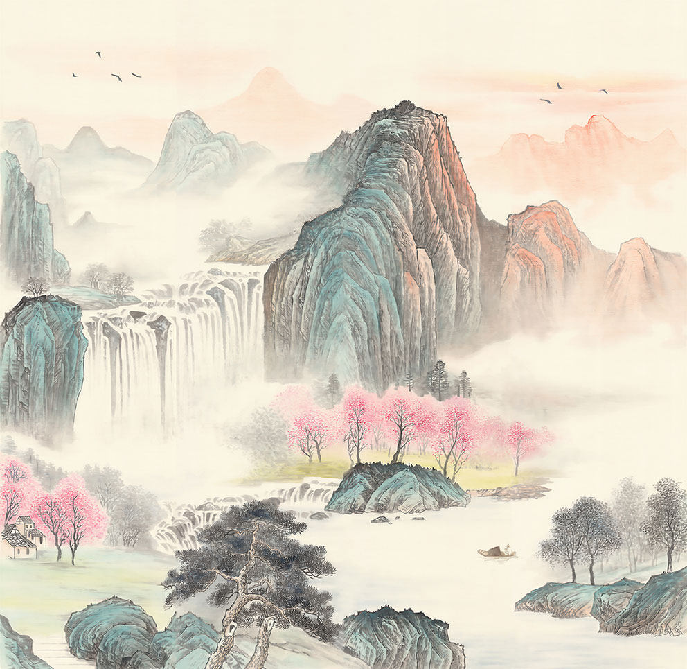 新中式彩色山水山