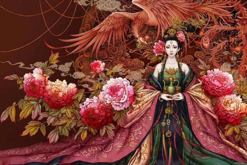 牡丹花 美女背景