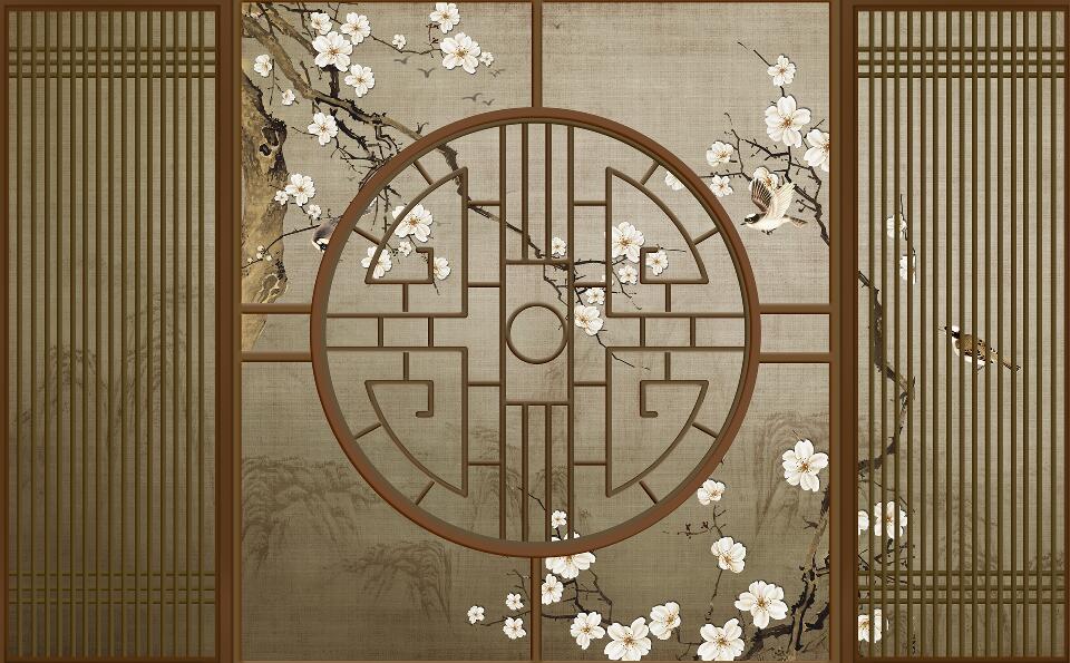 新中式框 木 背