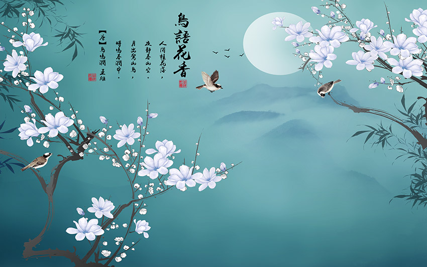 中式鸟语花香手绘