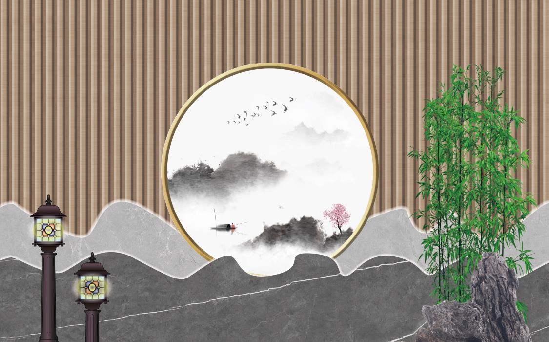 格栅茶室大理石中