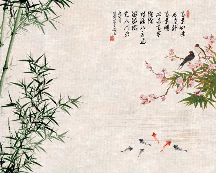 中式竹子鸟背景墙