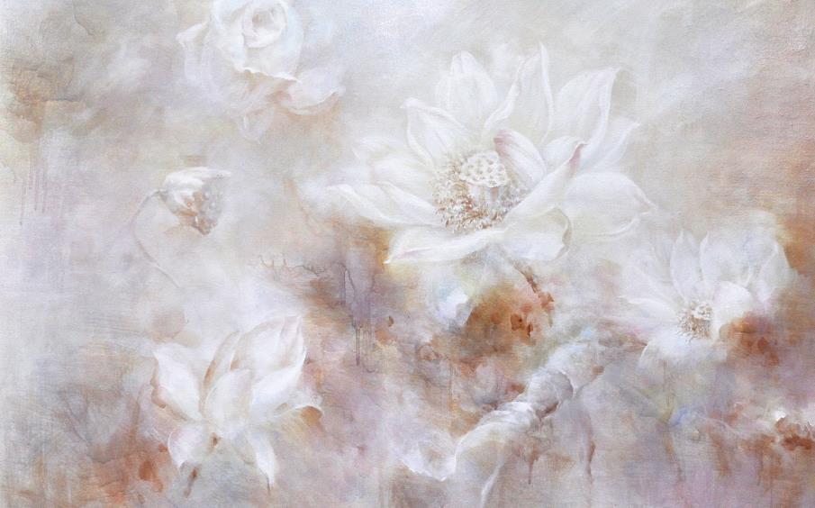 中式荷花油画电视