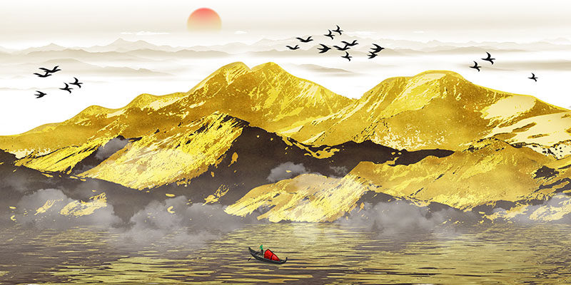 背景墙新中式金色