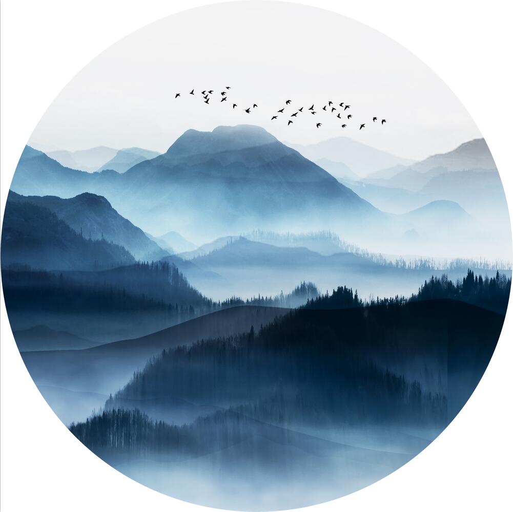 圆形新中式水墨山