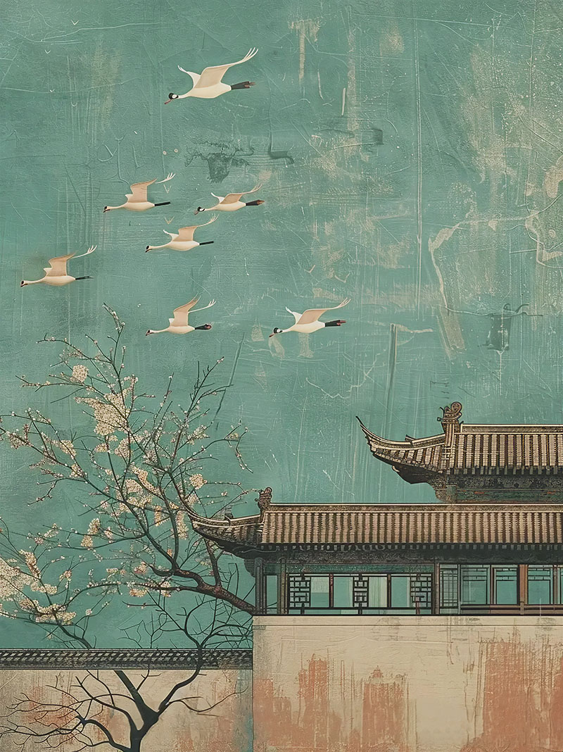 新中式背景墙阁楼