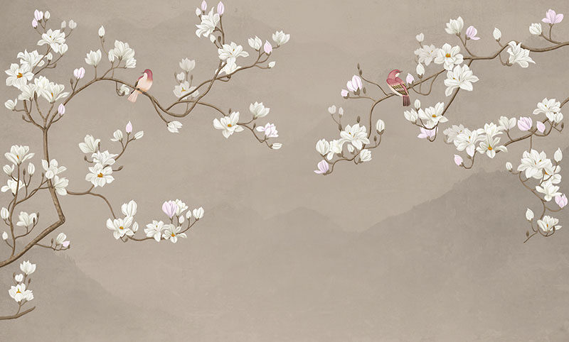 新中式玉兰花鸟简