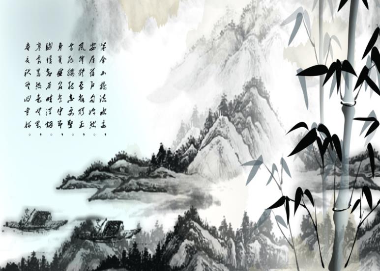 中式山水竹石背景