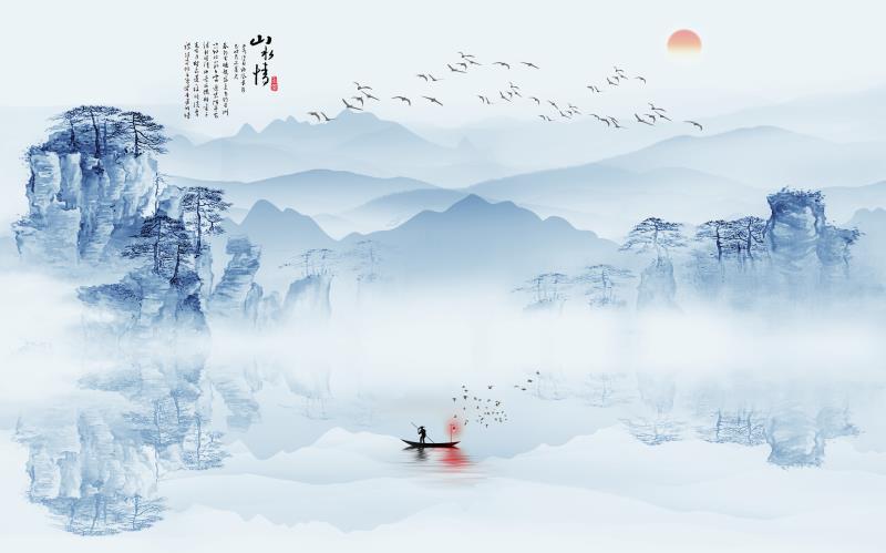 高清灰色意境水墨