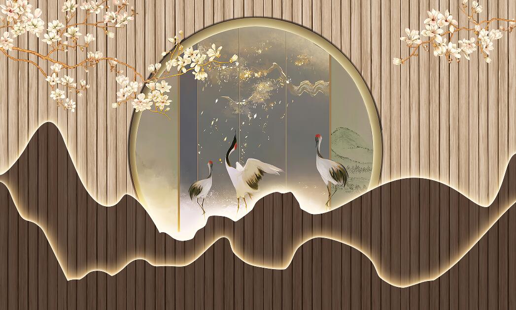 新中式山水仙鹤玉