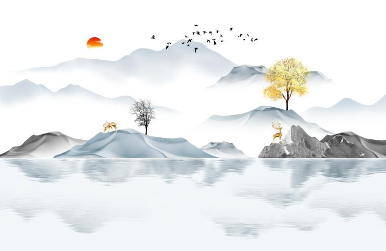 中式山水背景 麋