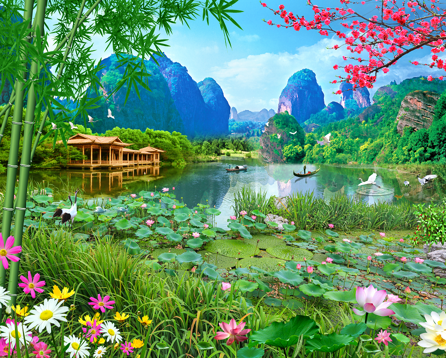 山水电视背景墙壁