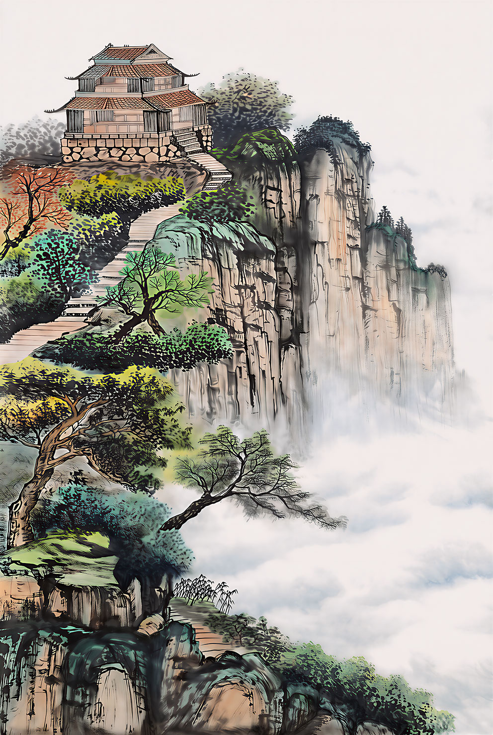 新中式彩色山水玄