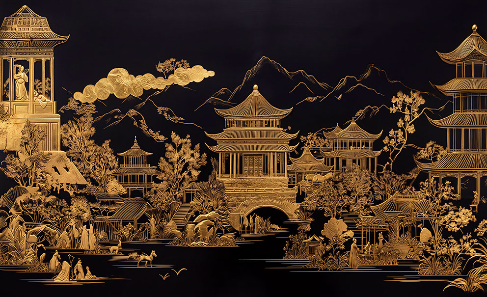 新中式金色阁楼背