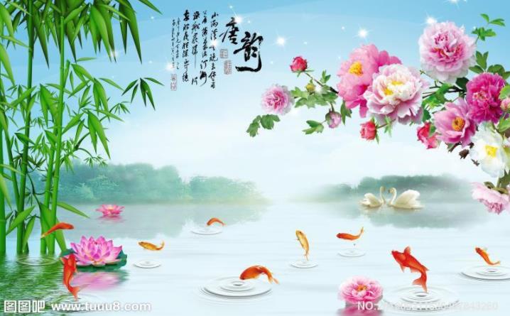 中式家和牡丹背景
