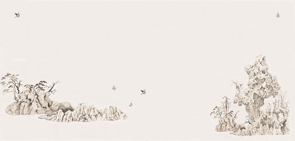 新中式背景墙假山