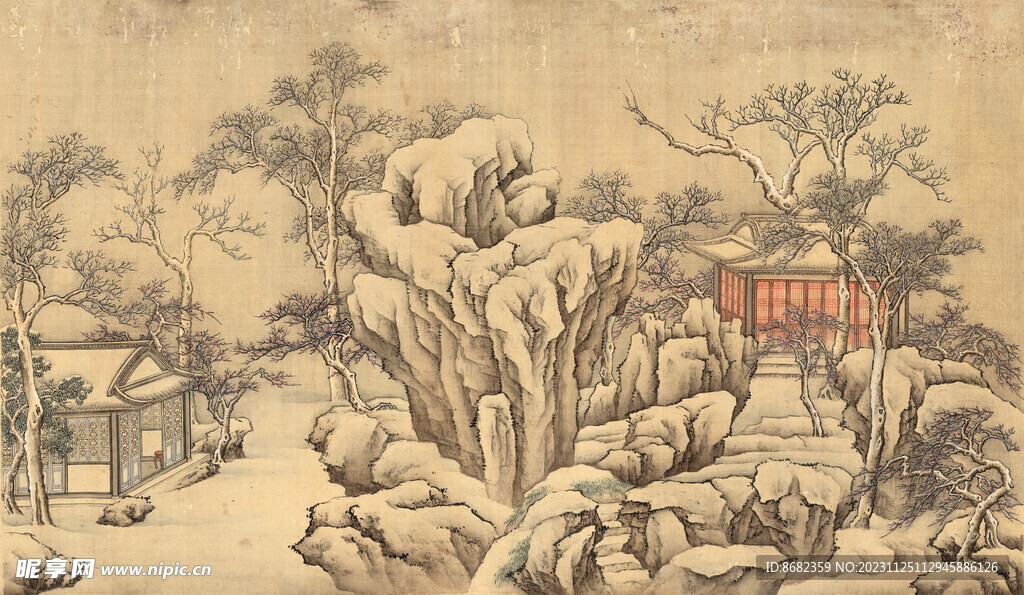 复古山水图古画背
