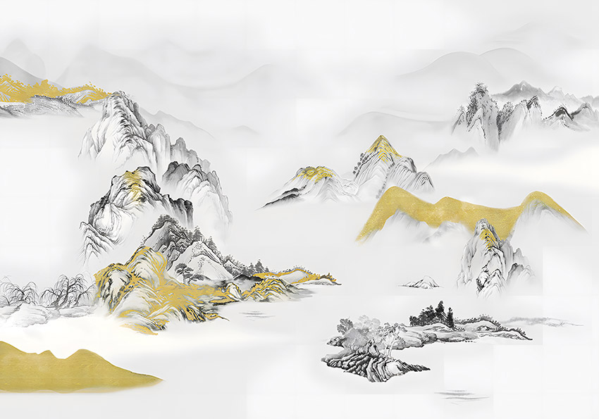 中式手绘山水背景