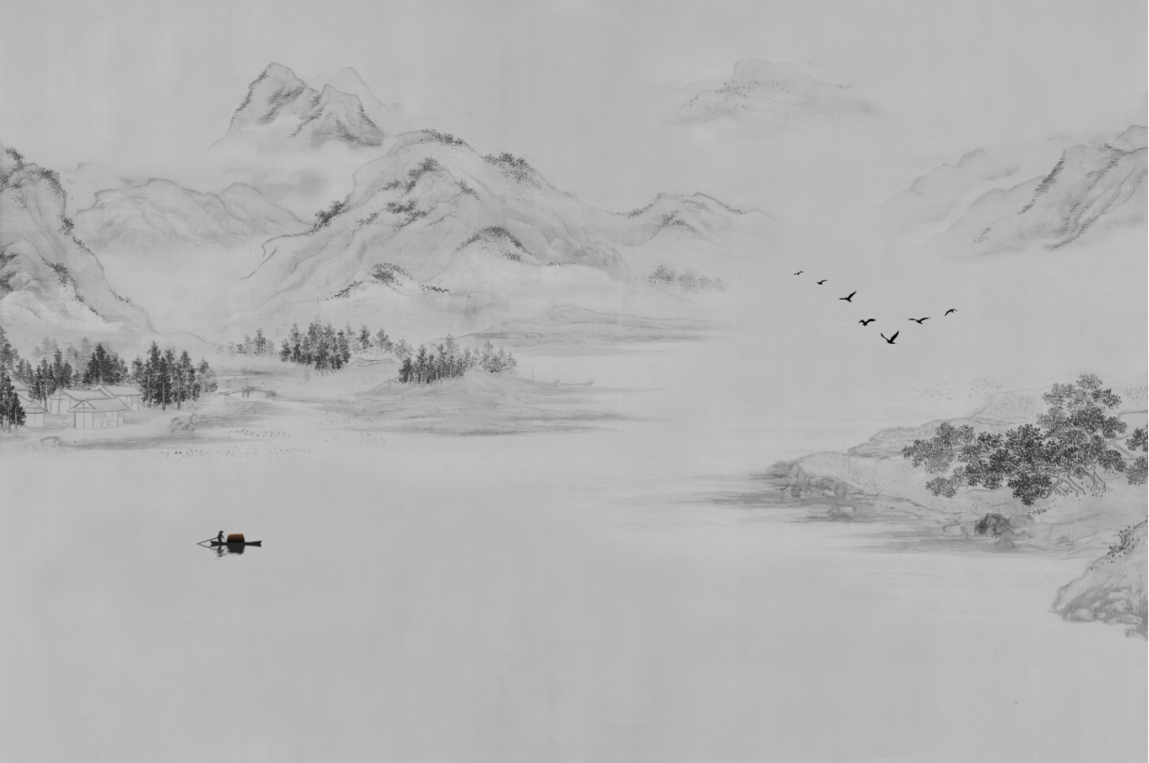 大理石水墨山水画