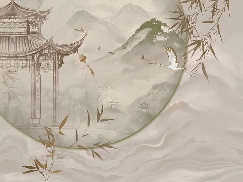 新中式阁楼亭子竹