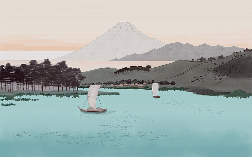 复古手绘山峰山水