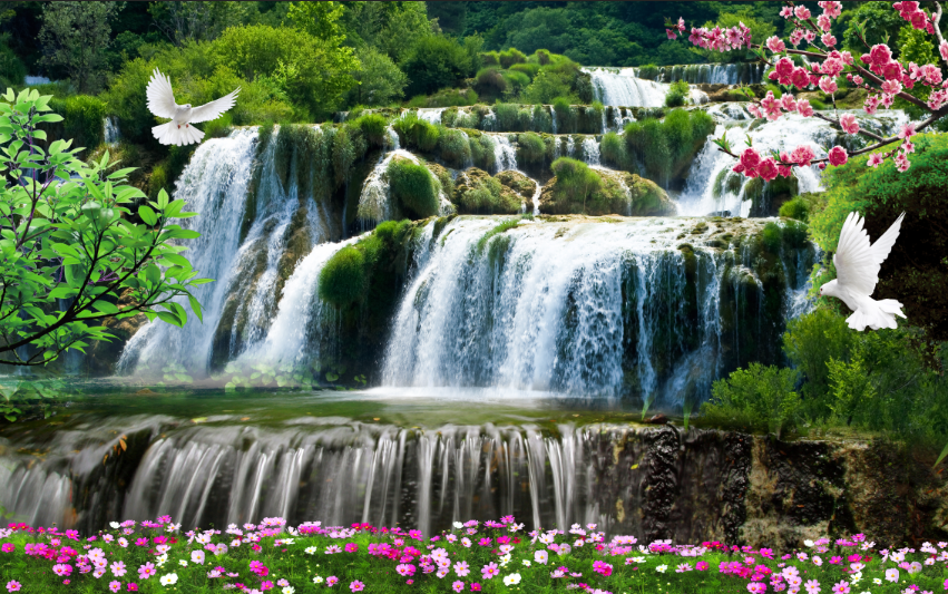 背景墙瀑布实景图