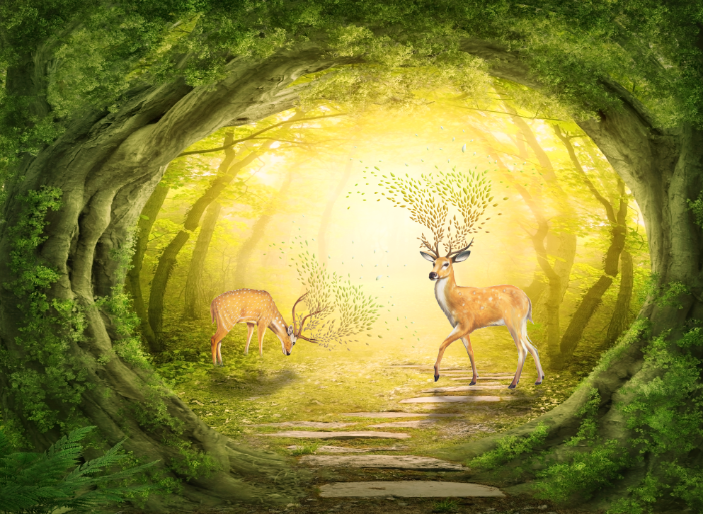 欧式鹿梦幻背景背