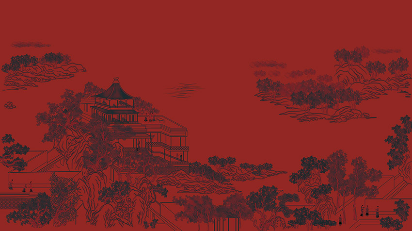 新中式楼阁山水背