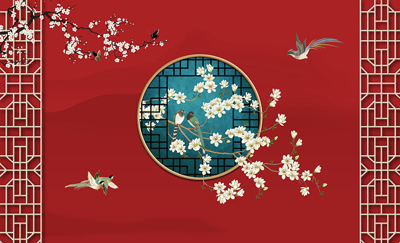 新中式背景墙红墙