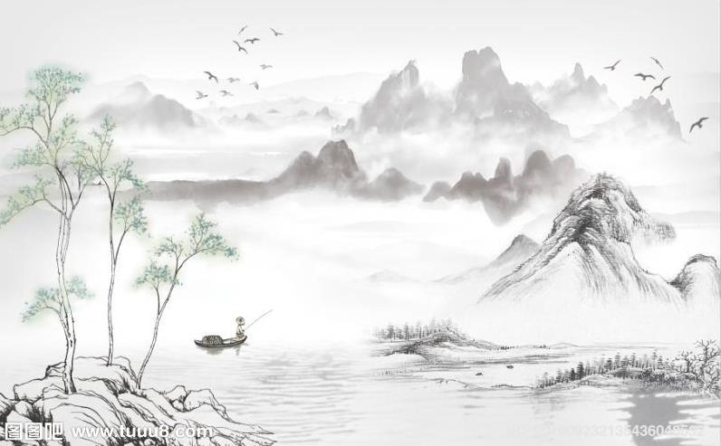 手绘水墨抽象山间
