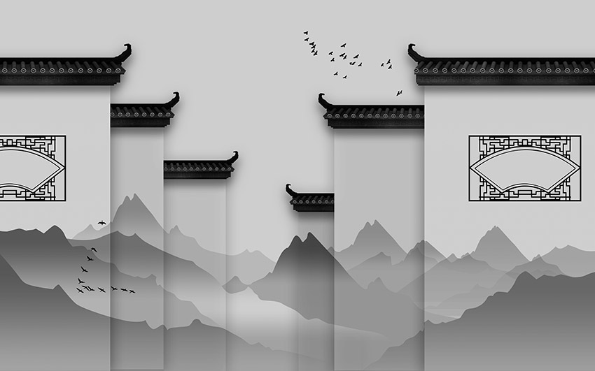 不分层中式山水背