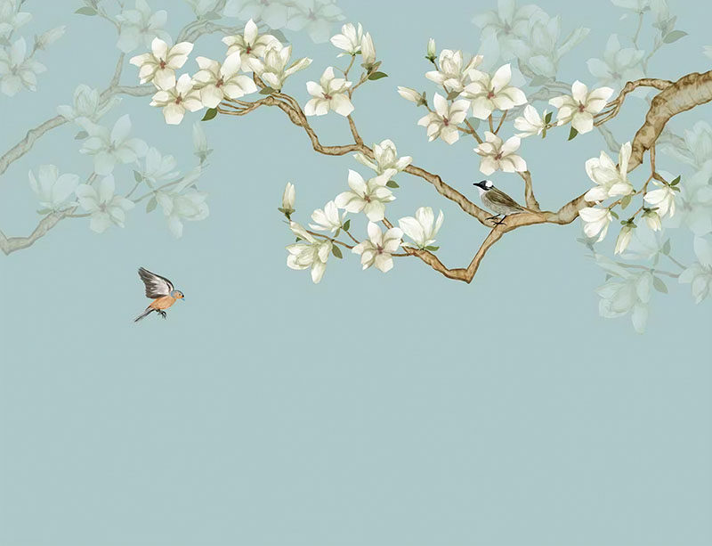 新中式玉兰花鸟简