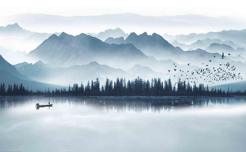 新中式水墨山水倒